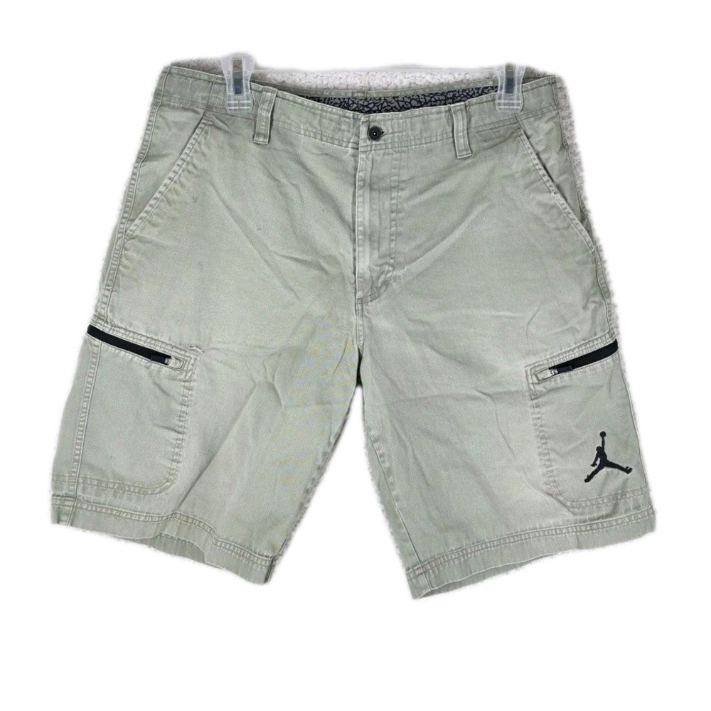 Vtg Jordan Cargo 9.5" Shorts Mens 34 Olive Green Cotton Distressed Jumpman